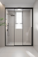 Душевая дверь раздвижная 1500x2000 цвет профиля Чёрный матовый стекло прозрачное PR3/L-150-01-B-C4 Premium Veconi