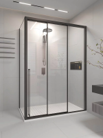 Душевой угол раздвижной 1600х1000x2000 цвет профиля Чёрный матовый стекло прозрачное PR3/R-SP-160100-01-B-C4 Premium Veconi